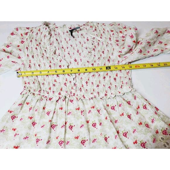 Anthropologie Womens Top Small Smocked Ruched Puff Sleeve Feminine Floral Lace - Picture 10 of 12